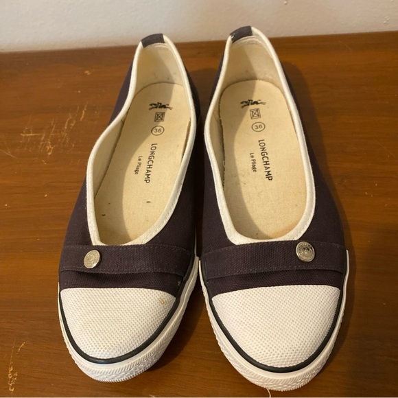 Longchamp Le Pilage Women's Grey and White Ballet Flat Shoes Women’s Size 6 - Picture 1 of 11